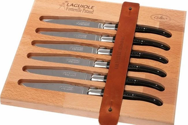 6-pc Black Horn Tip Fontenille Pataud Steak Knives 1 6-pc Black Horn Tip Fontenille Pataud Steak Knives